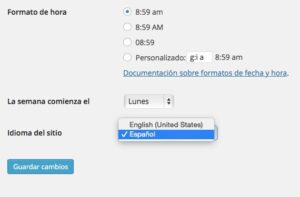 Desplegable para la selección de idioma en WordPress 4.0